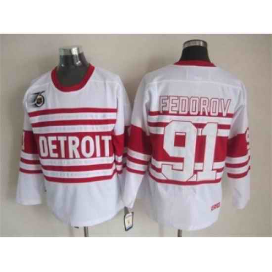 NHL Detroit Red Wings 91 Fedorov white jerseys[m&n 75th]